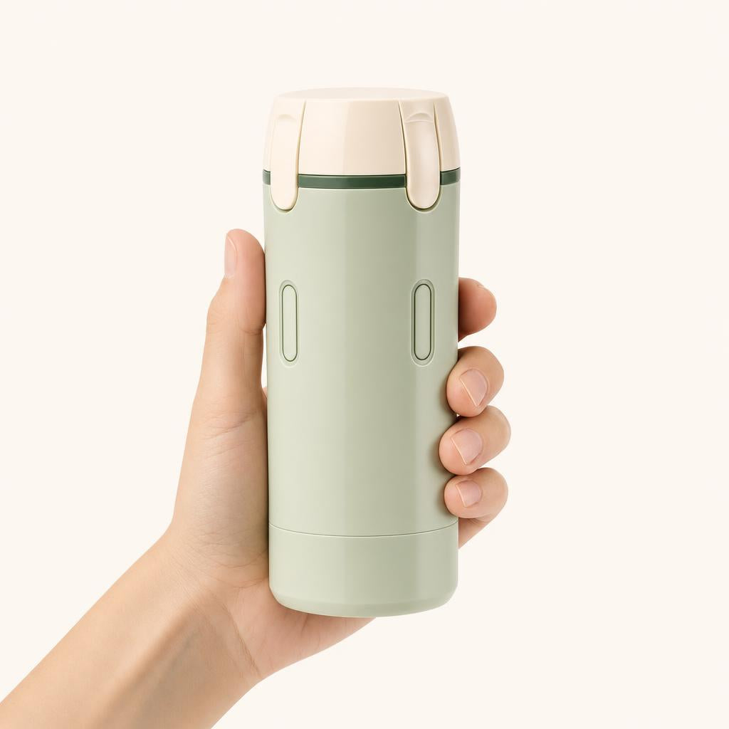 El dispensador en la mano: mide 16,5 cm de alto
